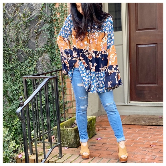 Floral print woven mix and match tunic top - Picture 5 of 8